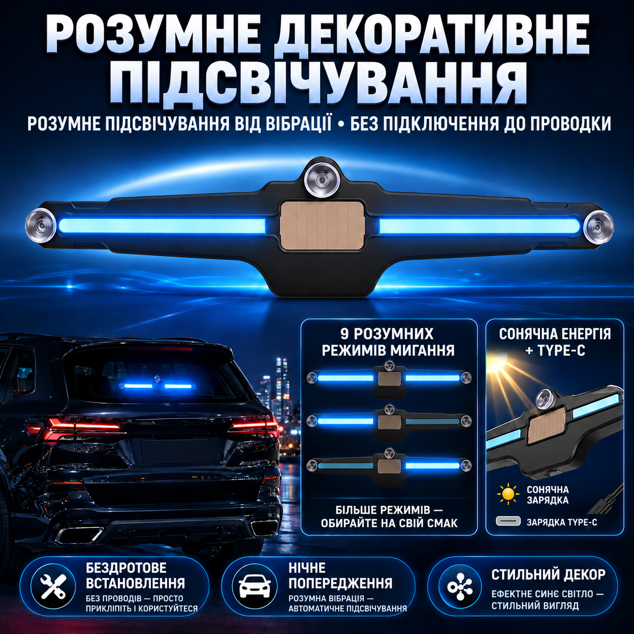 LED підсвітка для авто на сонячній батареї